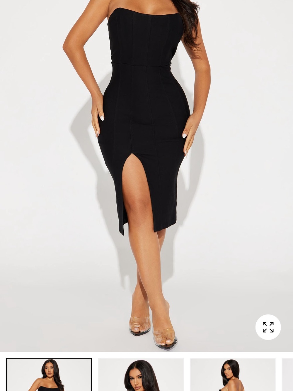 Fashion Nova Black Strapless Midi Bodycon Dress